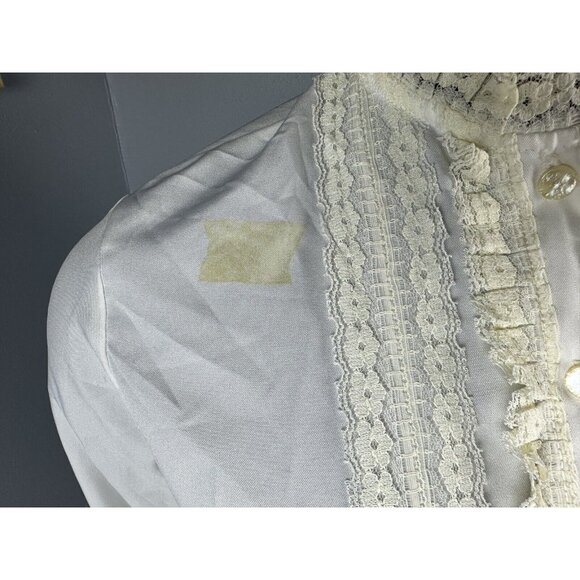 Vtg Lady Holiday Secretary Blouse w Lace Fitted Long Sleeves Ivory 36x24.5” - Picture 4 of 16
